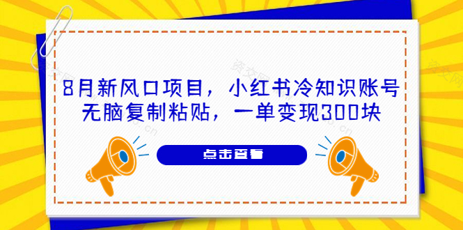 8月新风口项目，小红书冷知识账号，无脑复制粘贴就行