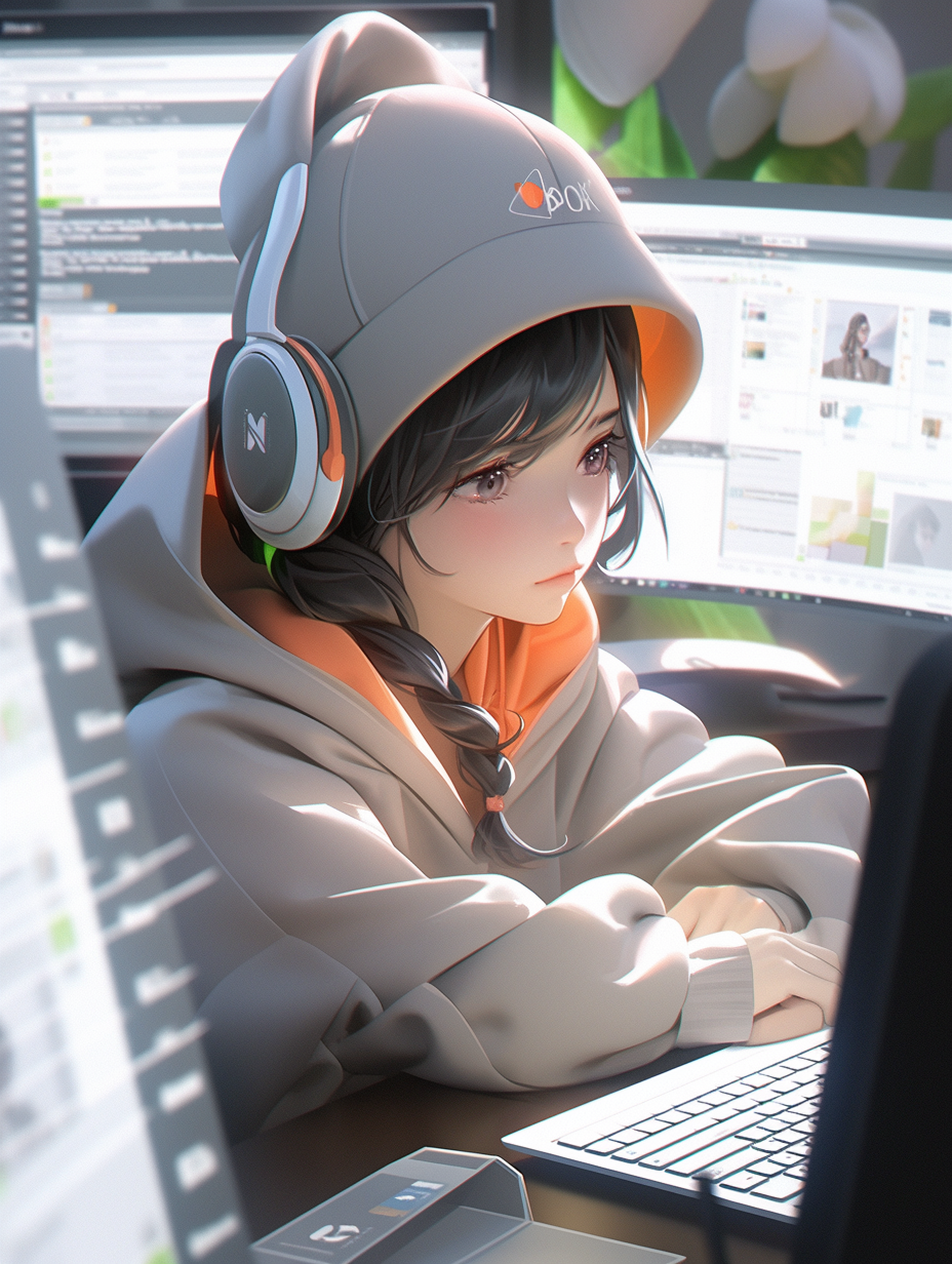 AI生成3D互联网工作者女孩照片免费下载