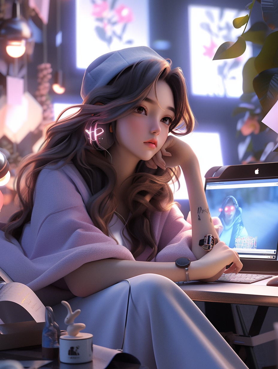 AI生成3D互联网工作者女孩照片免费下载