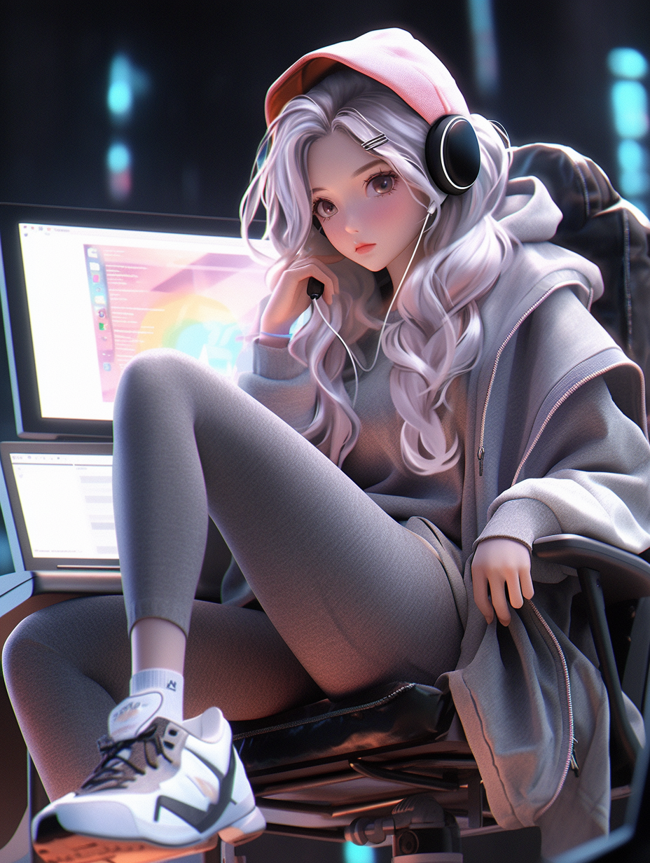 AI生成3D互联网工作者女孩照片免费下载