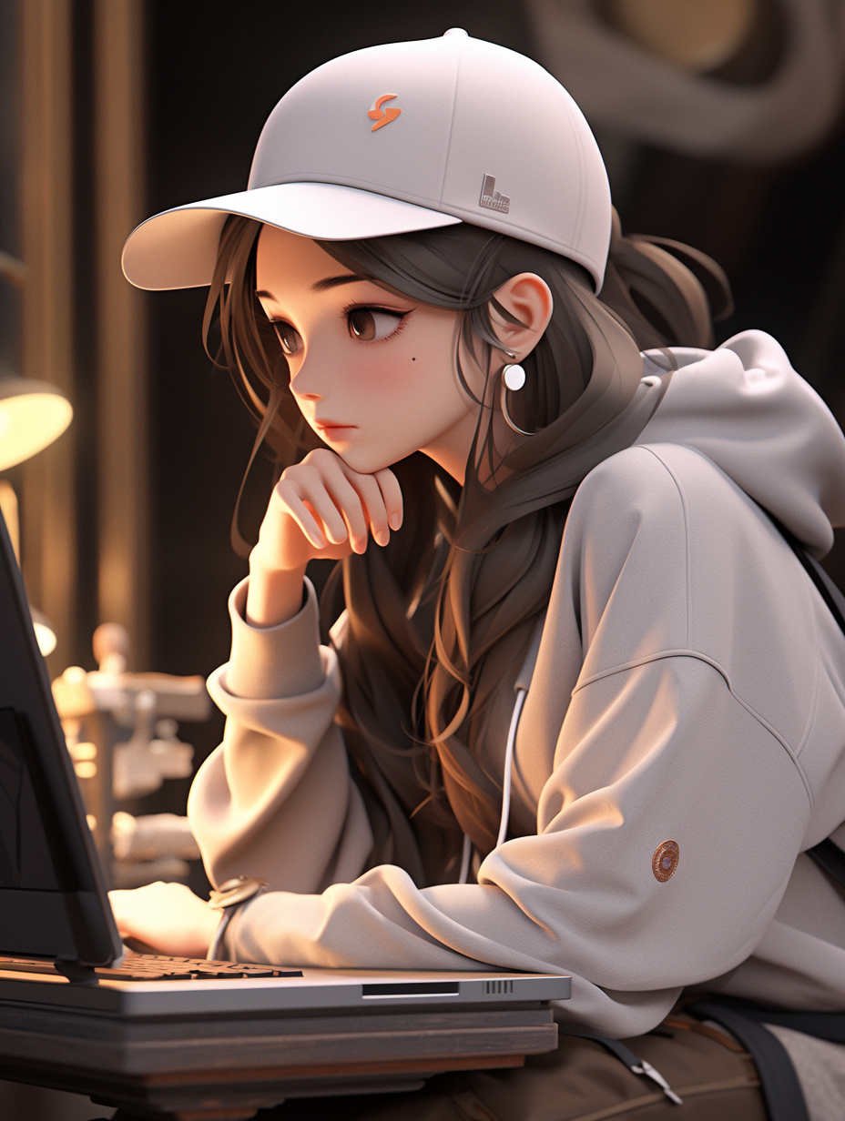 AI生成3D互联网工作者女孩照片免费下载