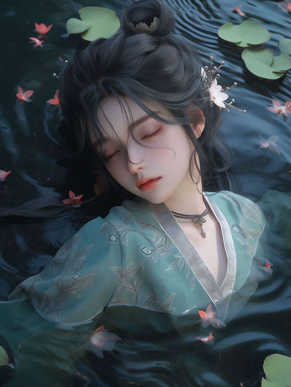 3d女孩在湖中游泳图片免费下载