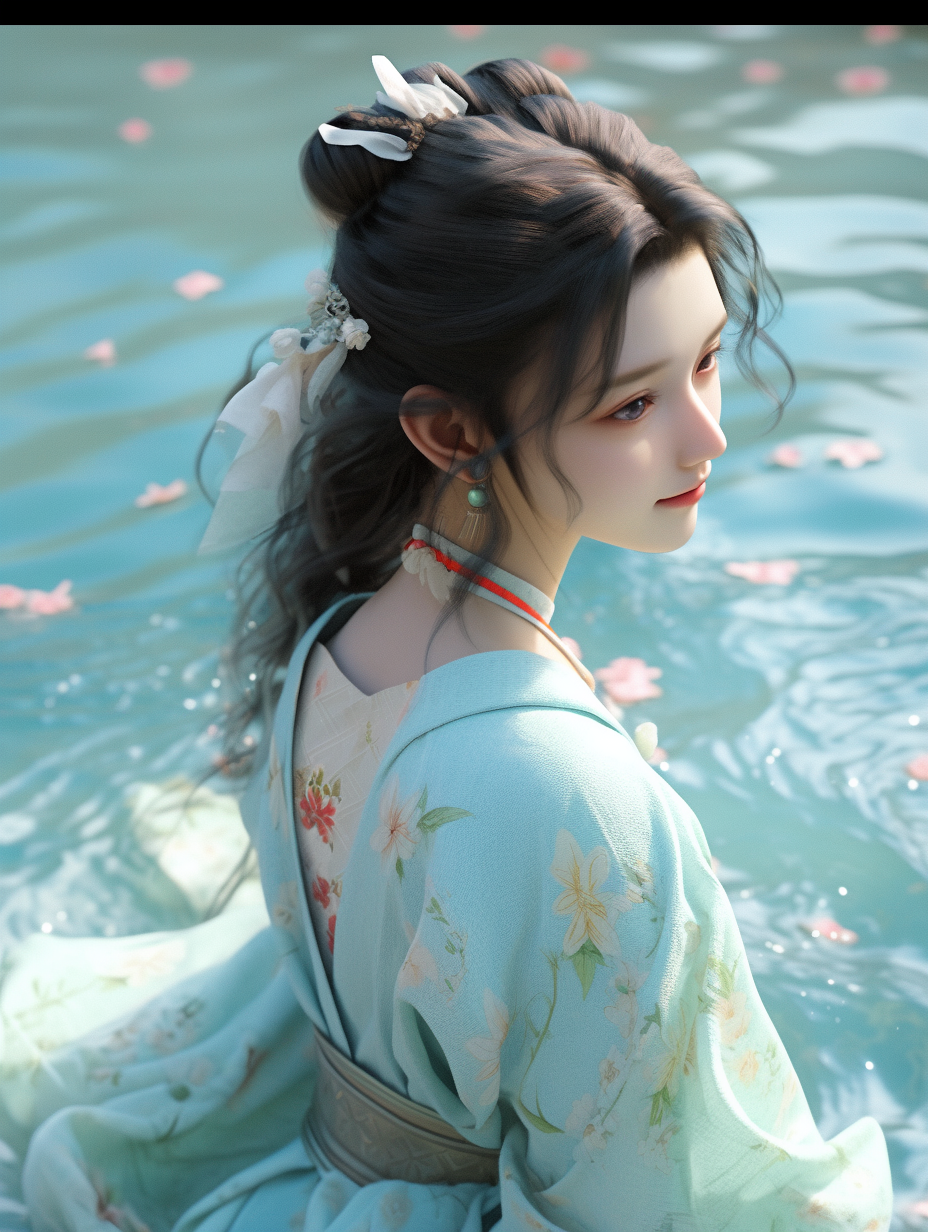 3d女孩在湖中游泳图片免费下载