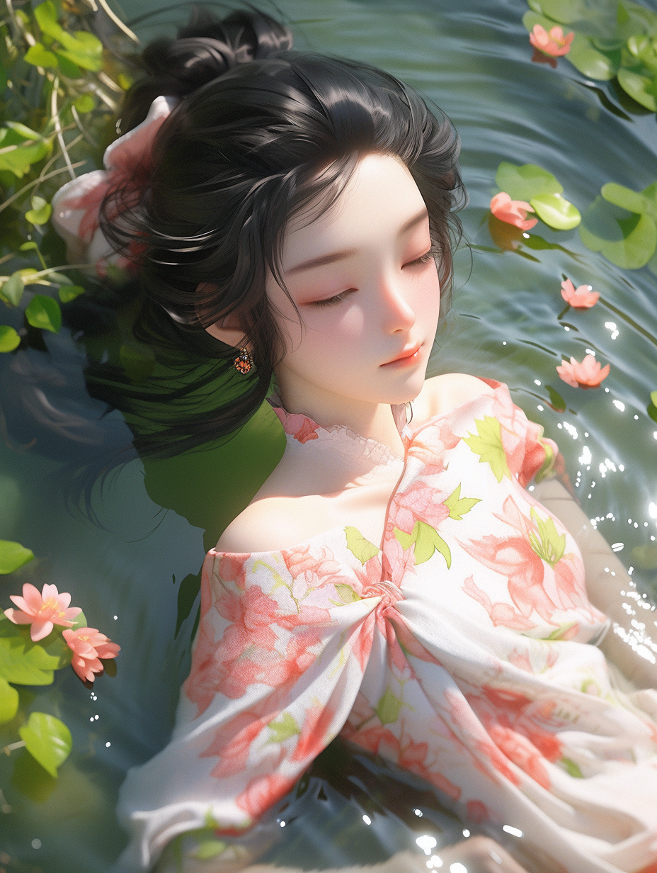 女孩在湖中游泳手机壁纸图片下载