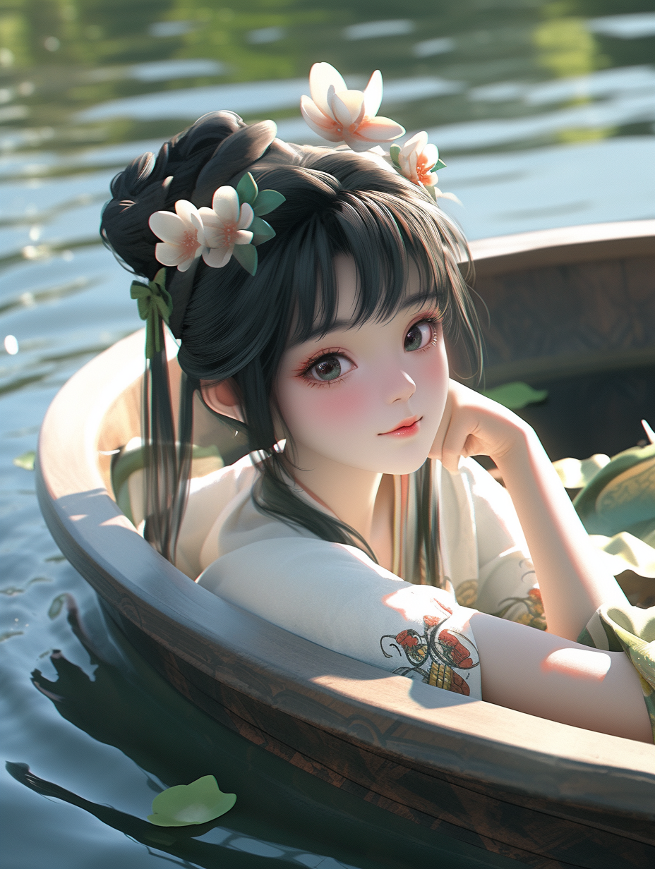 女孩在湖中游泳手机壁纸图片下载