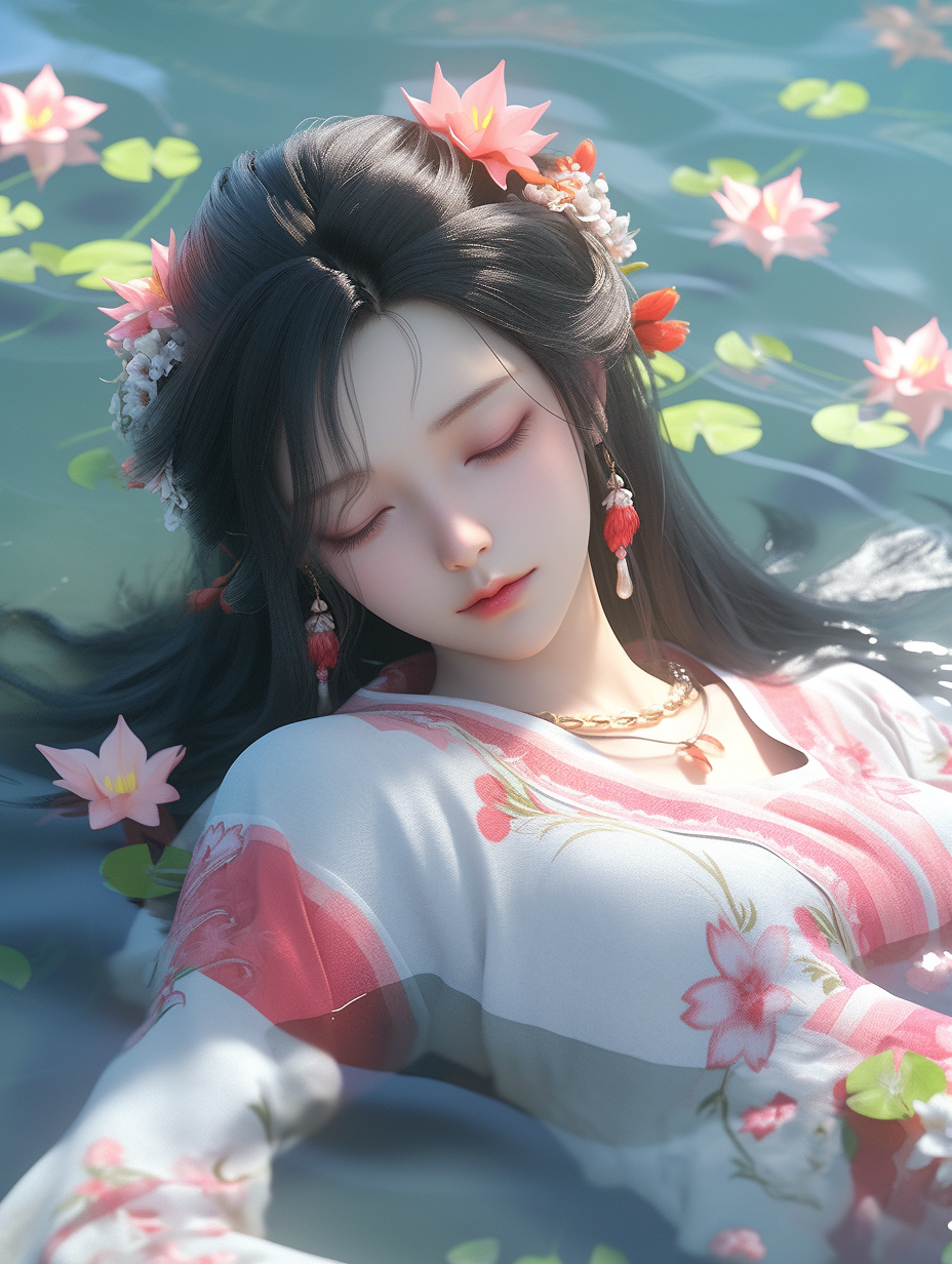 女孩在湖中游泳手机壁纸图片下载