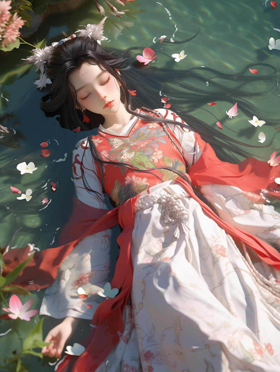 3d女孩在湖中游泳图片免费下载