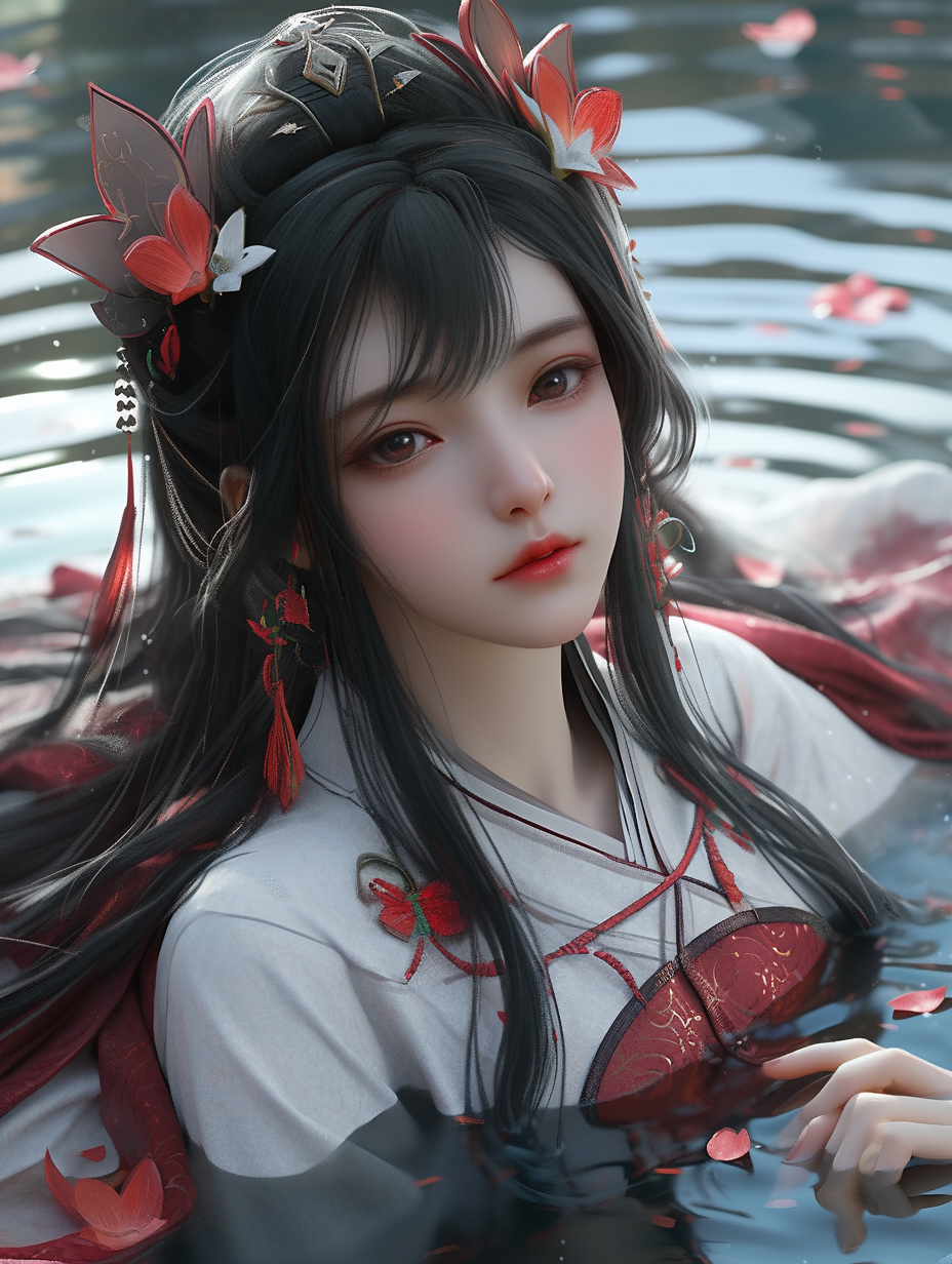 女孩在湖中游泳手机壁纸图片下载