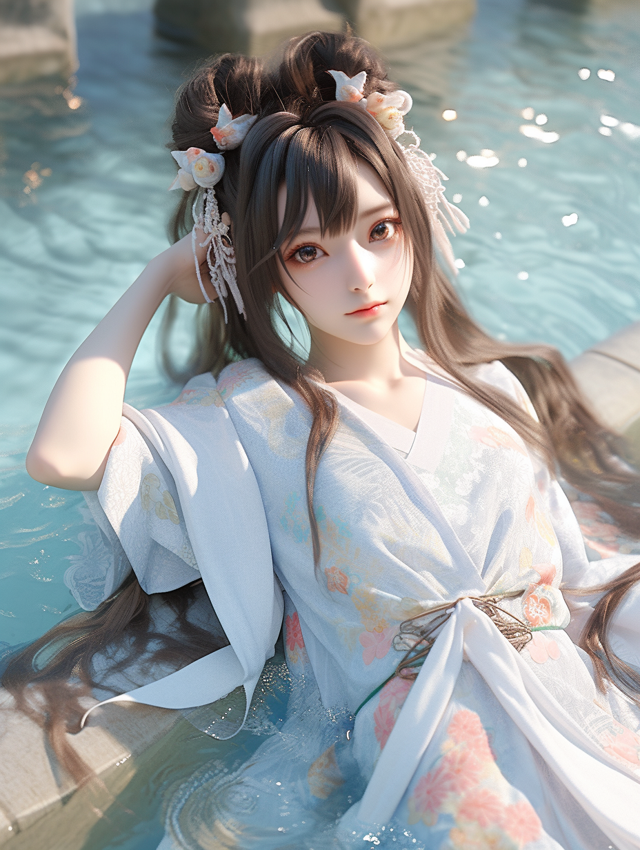 女孩在湖中游泳手机壁纸图片下载