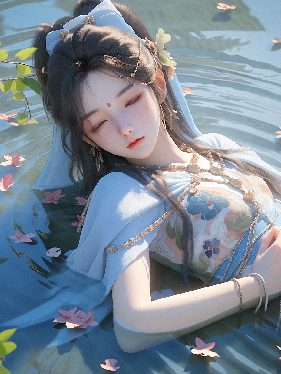 3d女孩在湖中游泳图片免费下载