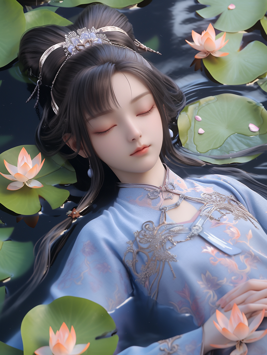 女孩在湖中游泳手机壁纸图片下载