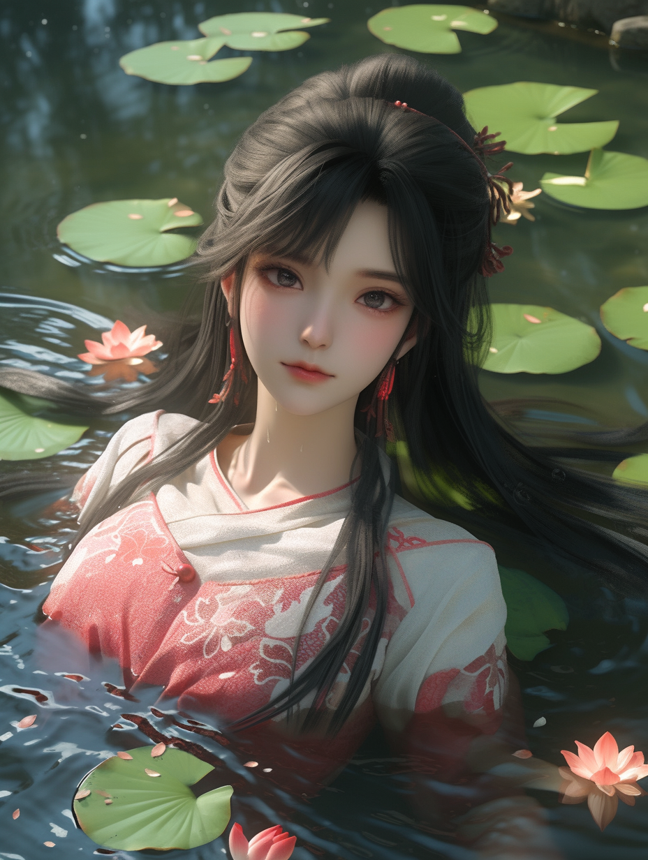 3d女孩在湖中游泳图片免费下载