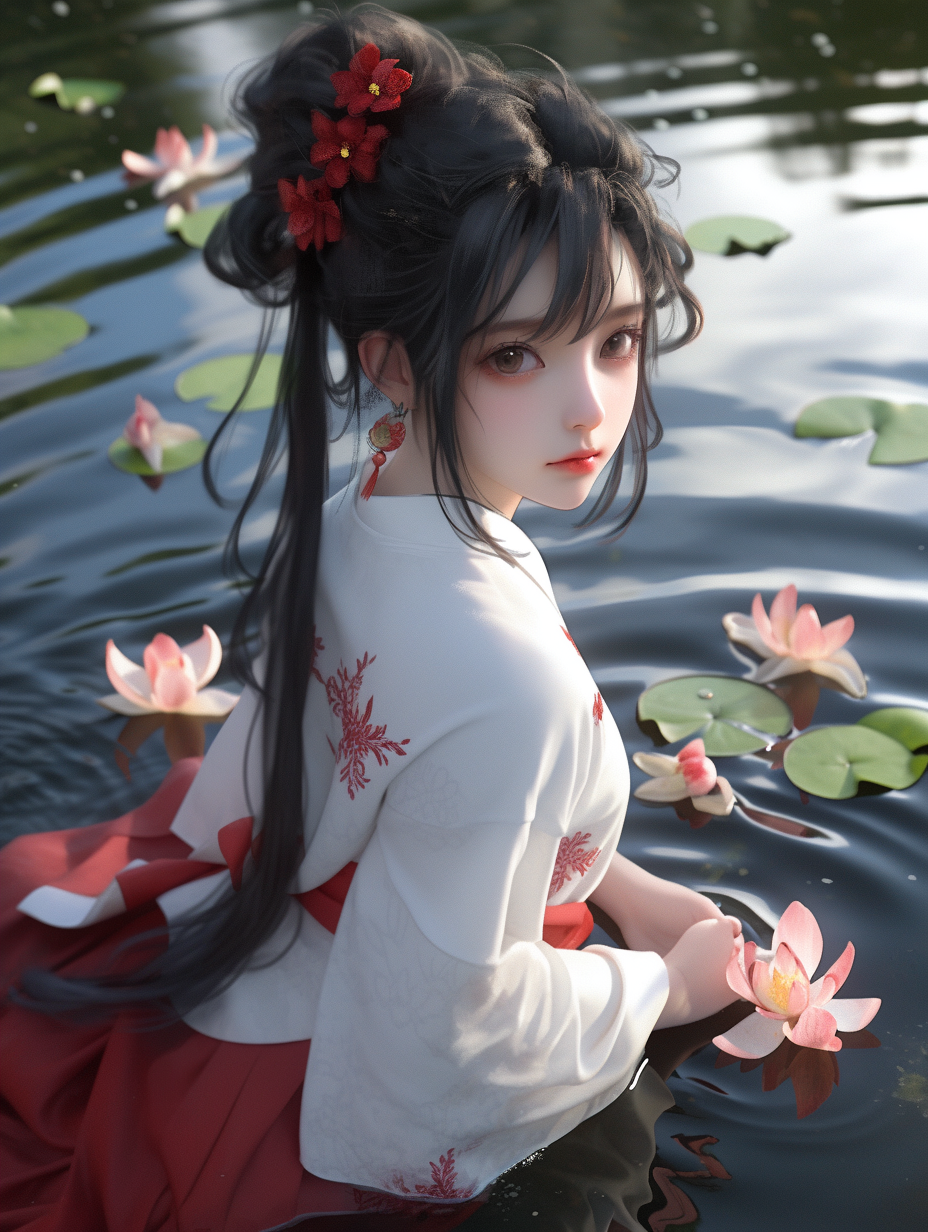 3d女孩在湖中游泳图片免费下载