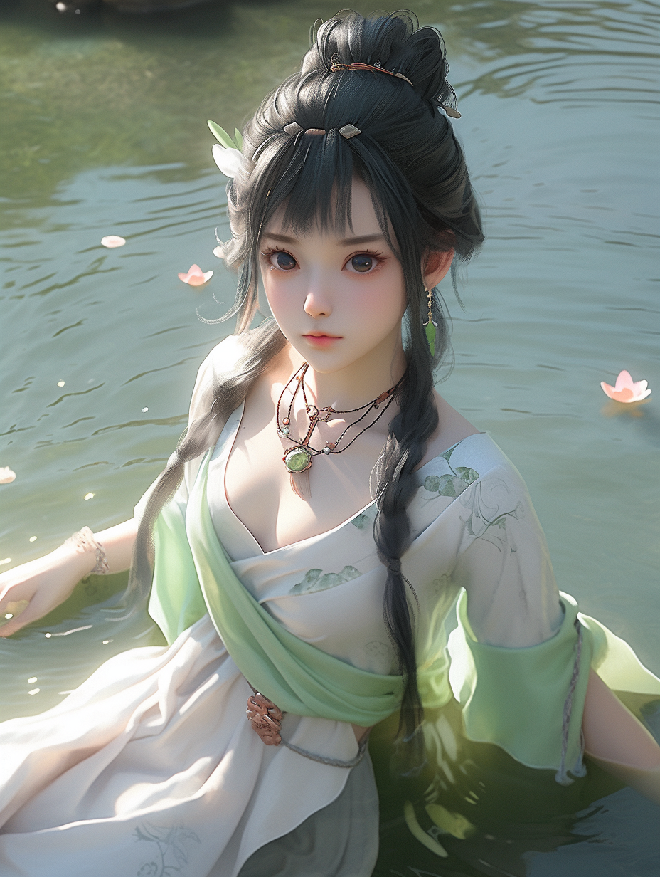 女孩在湖中游泳手机壁纸图片下载