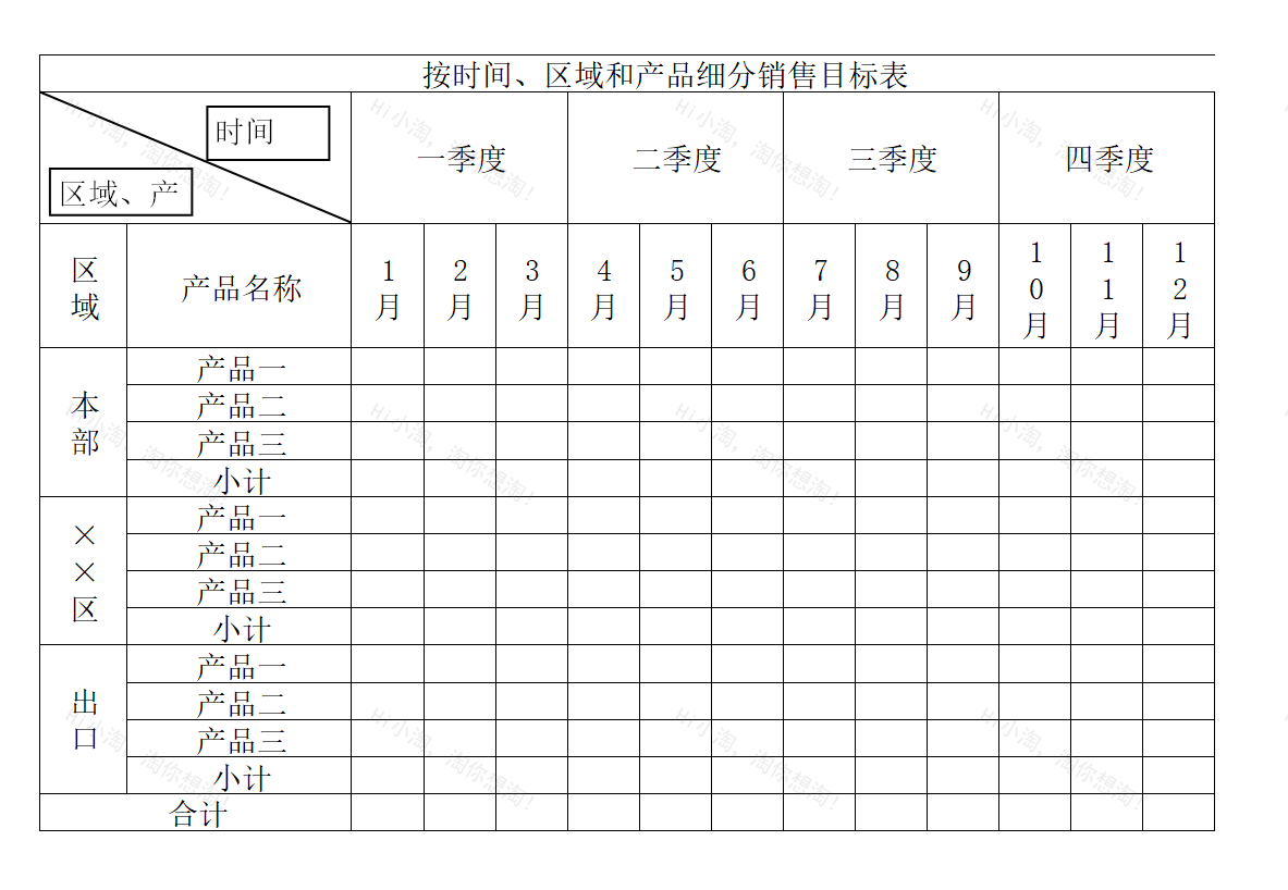 按时间、区域和产品细分销售目标表.xltx