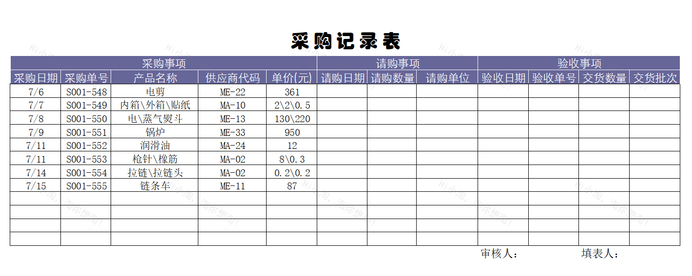 采购管理模板 采购记录表.xlsx